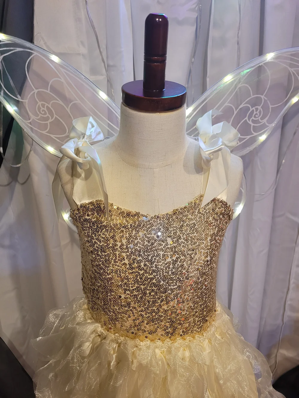 Amazon Ivory and Gold Sequin Fairy Dress with Ribbon Straps